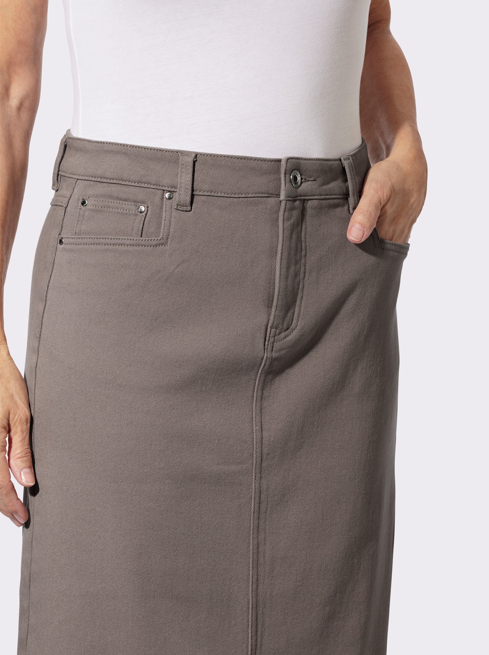 Jeansrock mit verdecktem Gehschlitz, wärmend - taupe