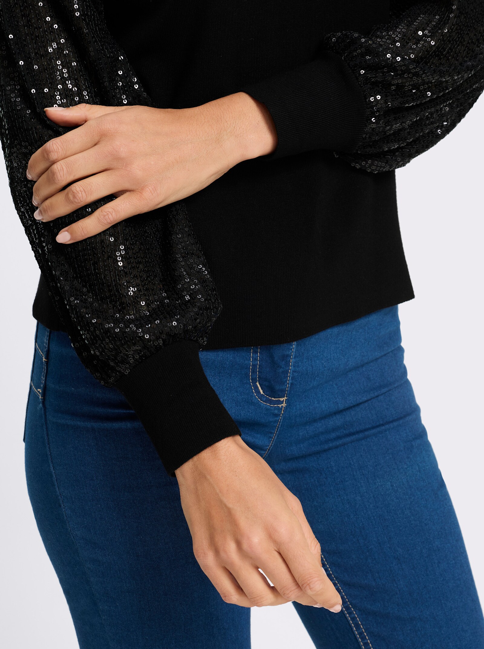heine Langarm-Pullover mit Pailletten-Verzierung - schwarz