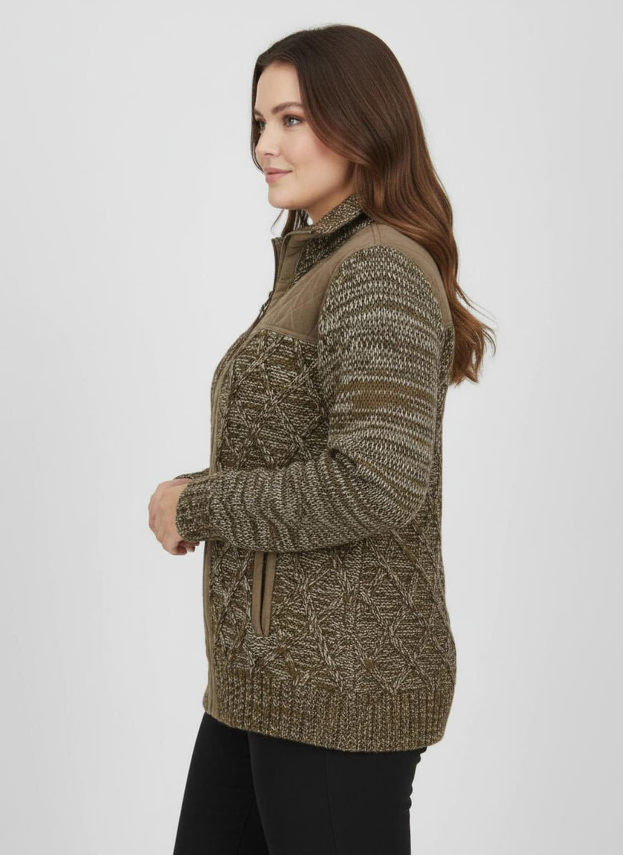 Strickjacke , hinten glatt gestrickt - braun-meliert