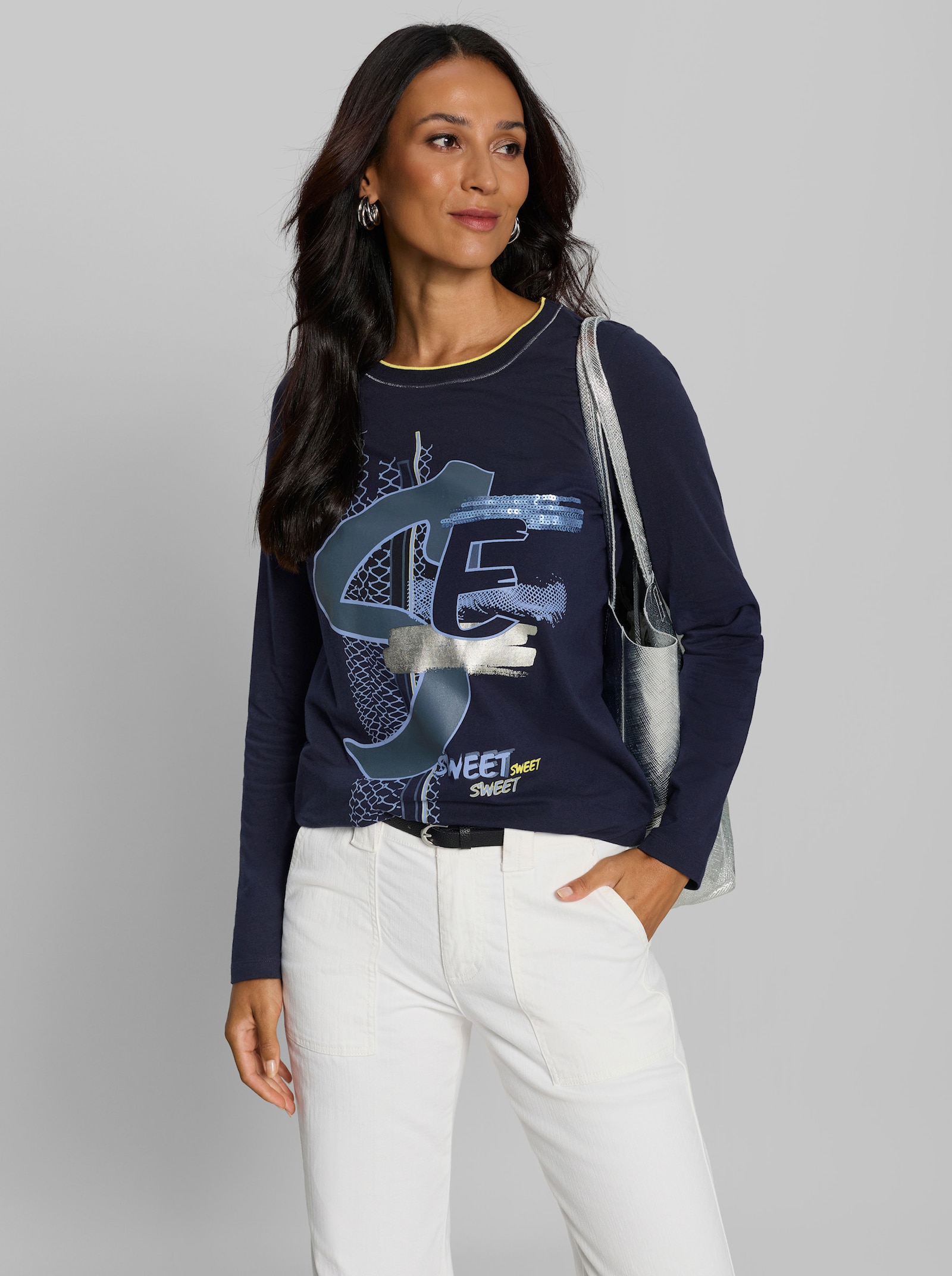 heine Langarmshirt mit Folienprint - marine