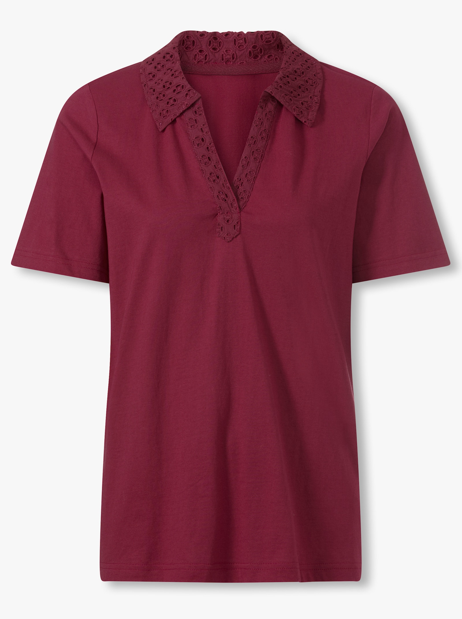 Poloshirt met ajourwerk - bordeaux