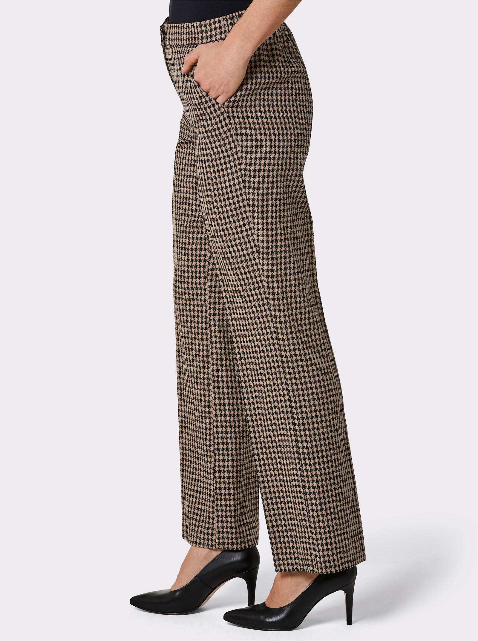 CREATION L PREMIUM Wollhose mit Bügelfalte - schwarz-camel-gemustert