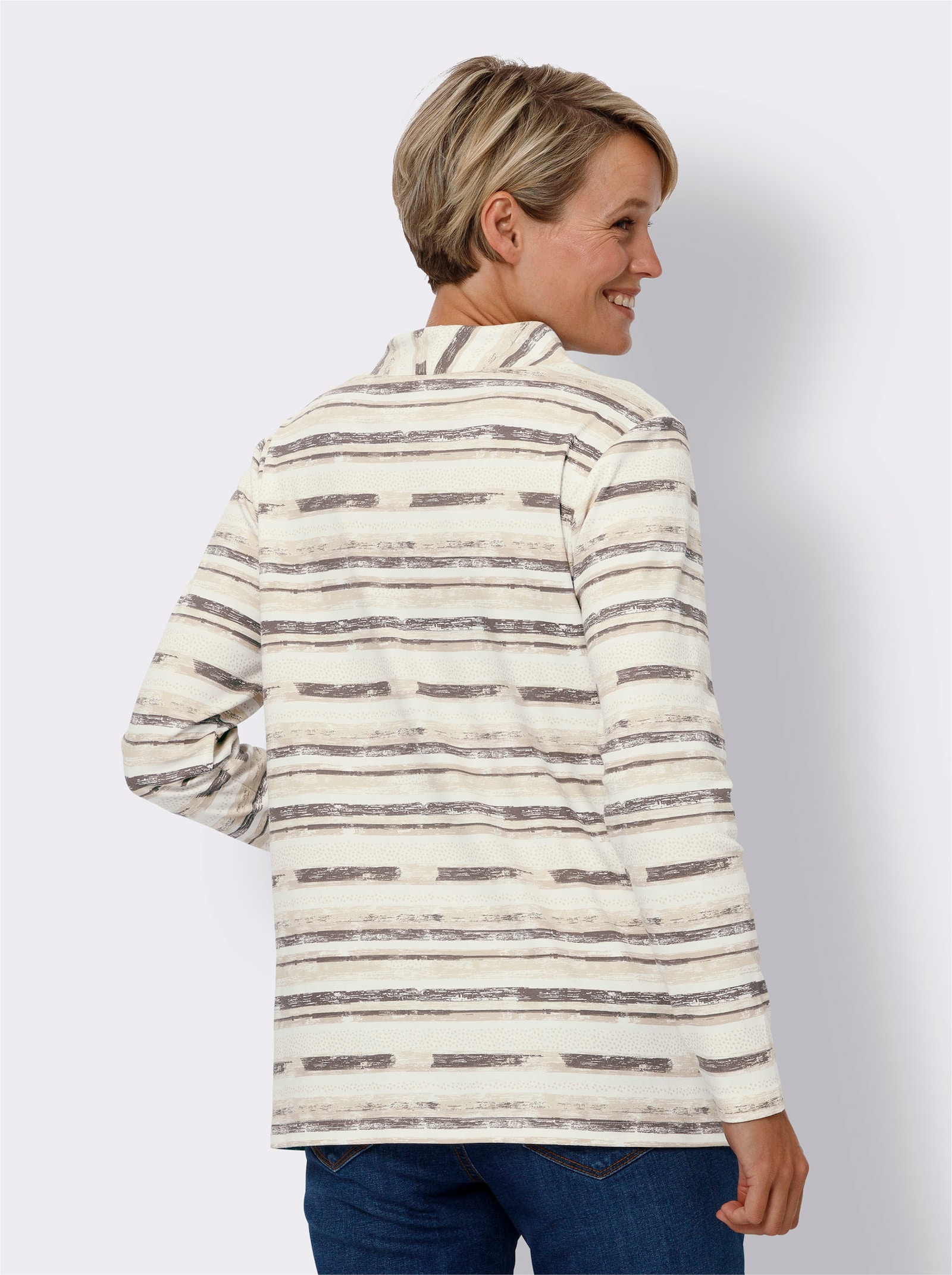 Langarmshirt mit Streifenmuster - beige-ecru-bedruckt