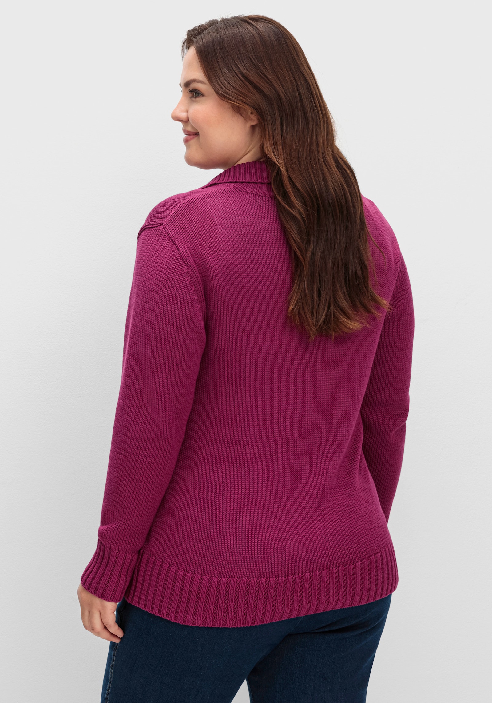 Strickjacke mit 2-Wege-Reißverschluss - fuchsia