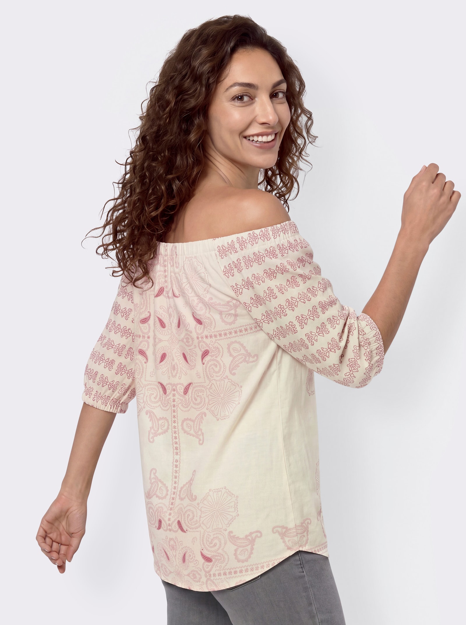 Print-Shirt mit Carmen-Ausschnitt - rosenholz-champagner-bedruckt