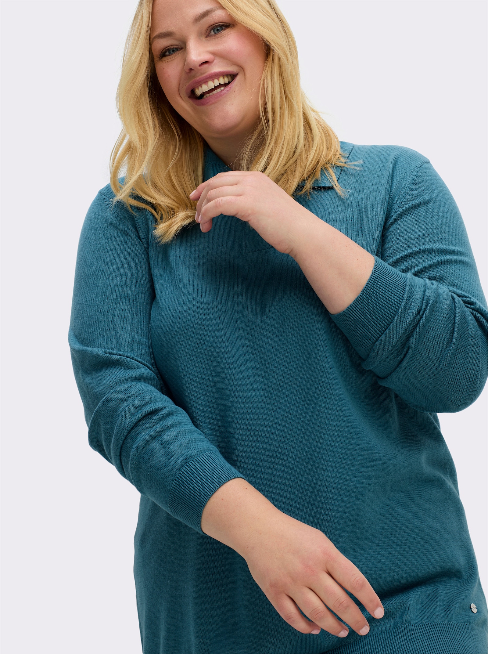 sheego Pullover met knoopsluiting op de kraag - topaas