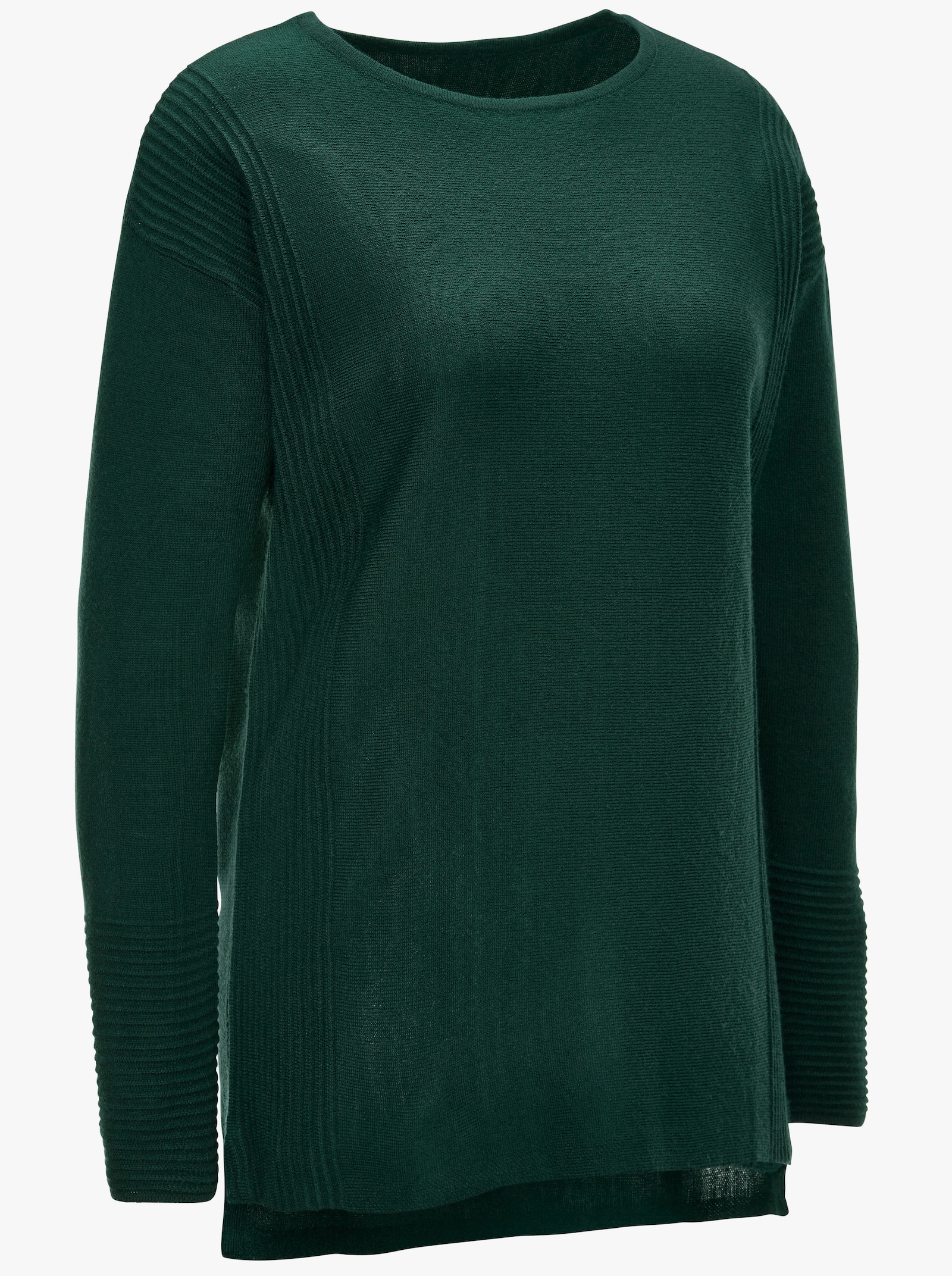 Pulóver, okr.výstr., reb. detaily - jedľová zelená