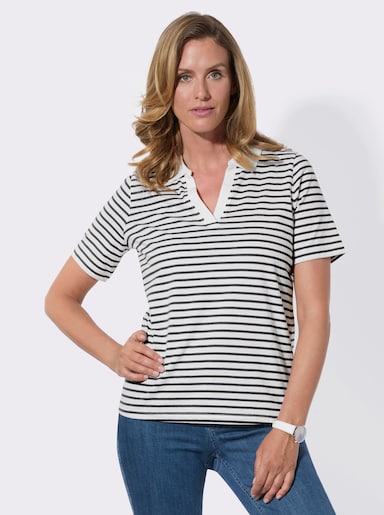 Poloshirt mit Ringeln - ecru-schwarz-geringelt