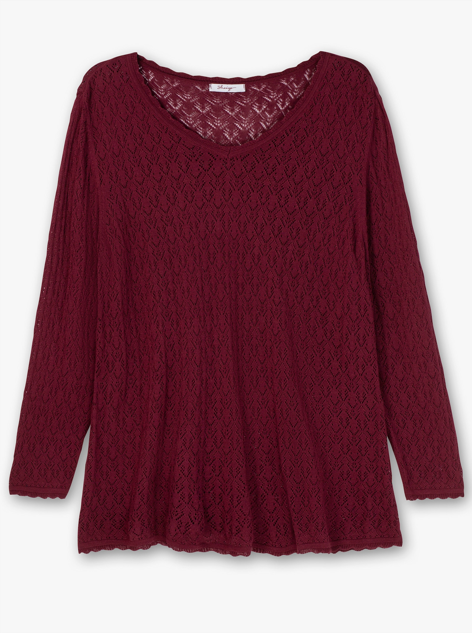 sheego Ajourpullover in leichter A-Linie - weinrot