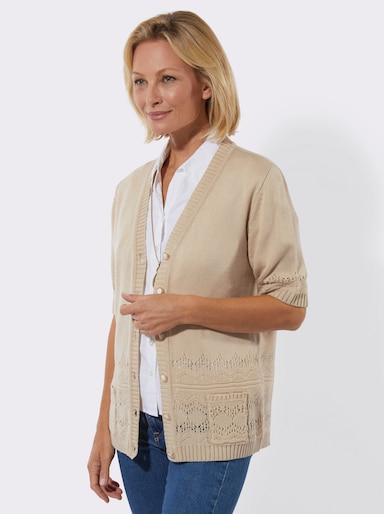 Strickjacke mit Ajourmuster - sand