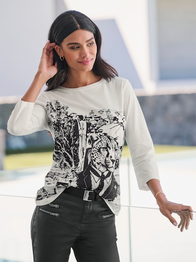 heine 3/4-Arm-Shirt mit Ziersteinen - ecru-schwarz-bedruckt