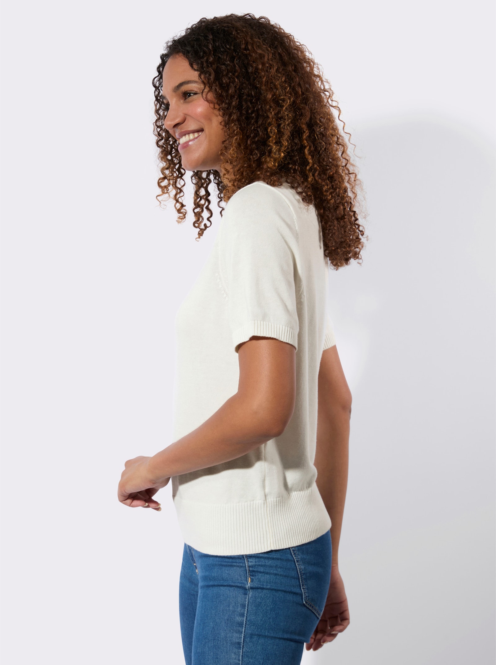 Bavlněný svetr s žebrovanými náplety - ecru