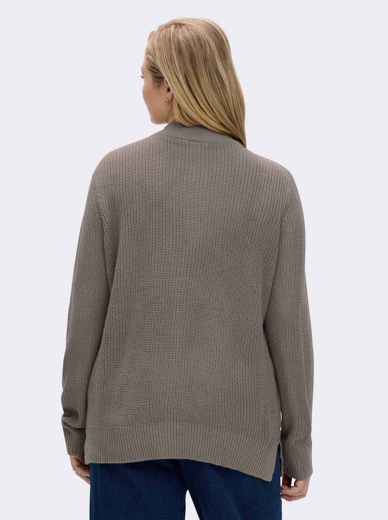 Stehkragenpullover in Patentstrick - taupe