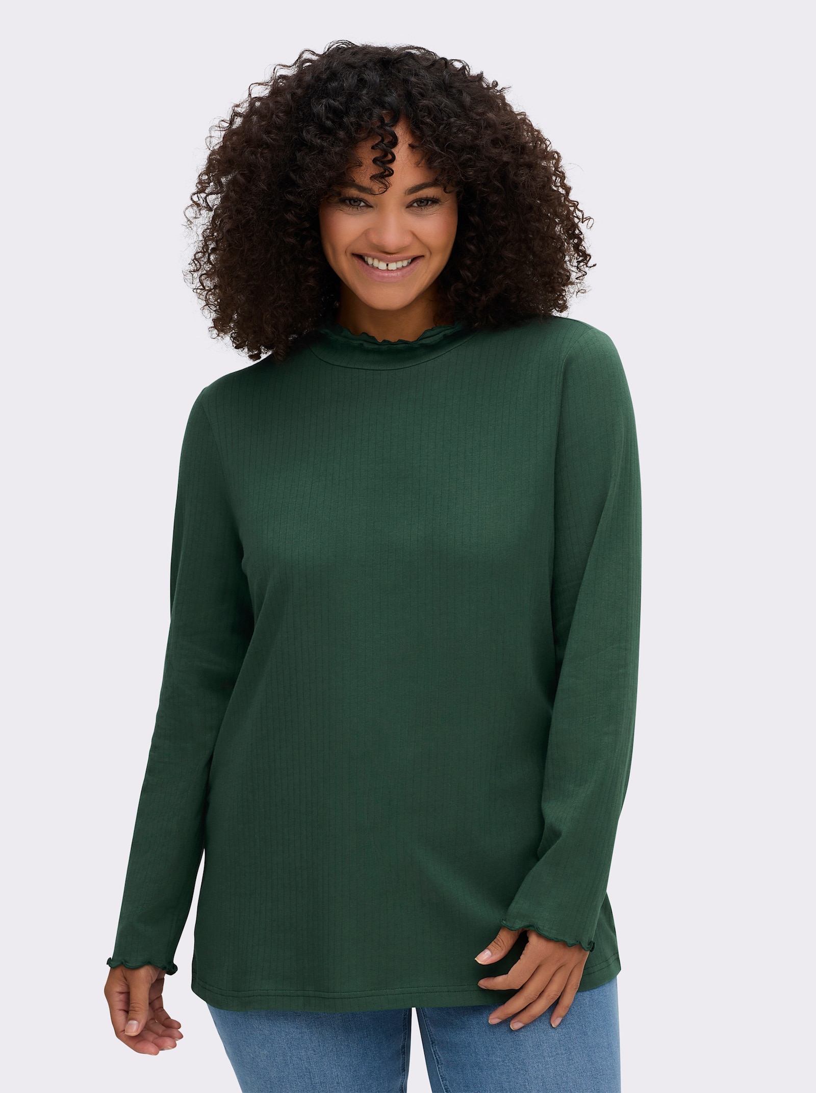 sheego Rollkragenshirt mit Baby-Lock-Nähten - moos