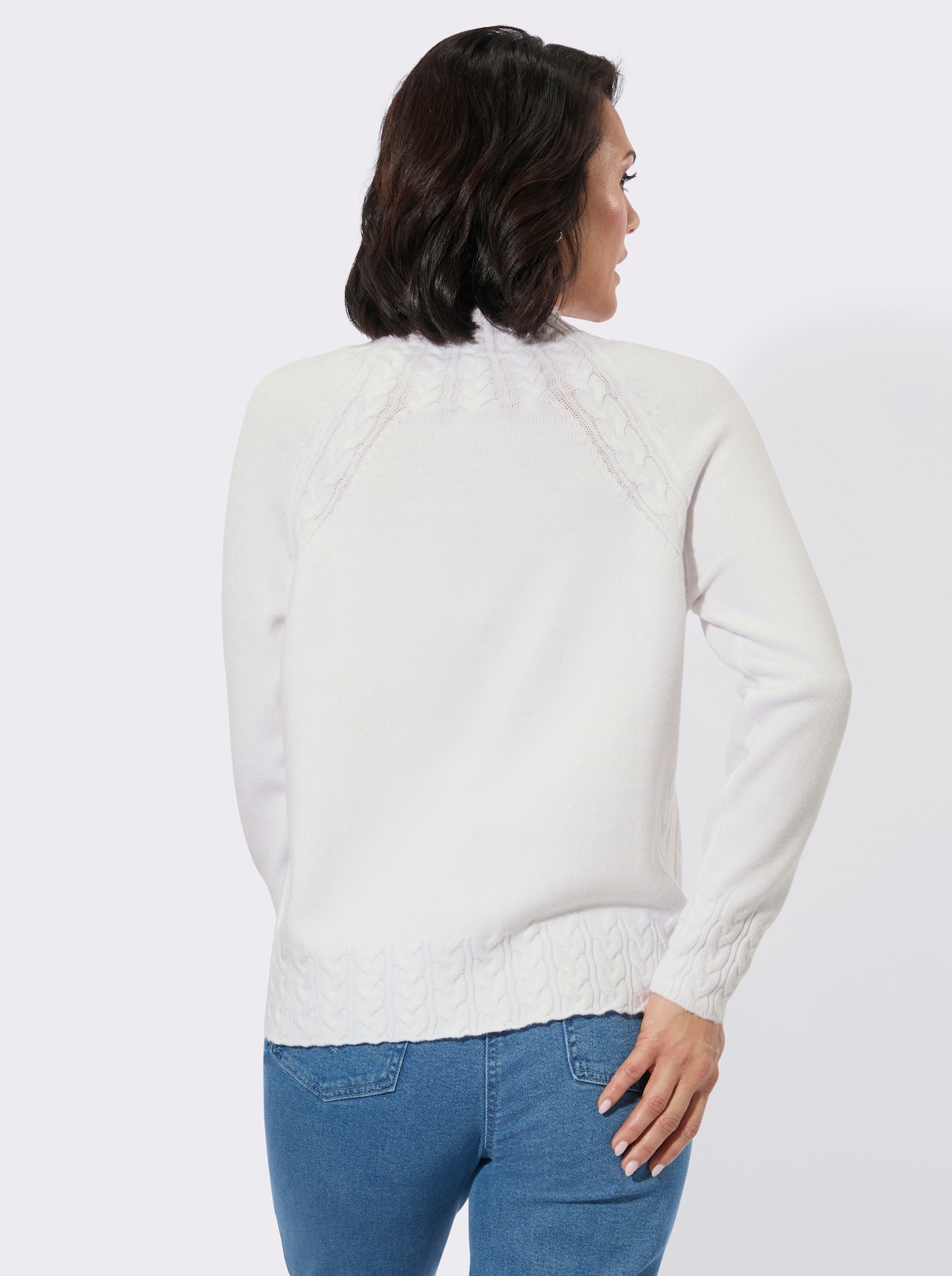 Stehkragenpullover mit Zopfmuster vorn - ecru