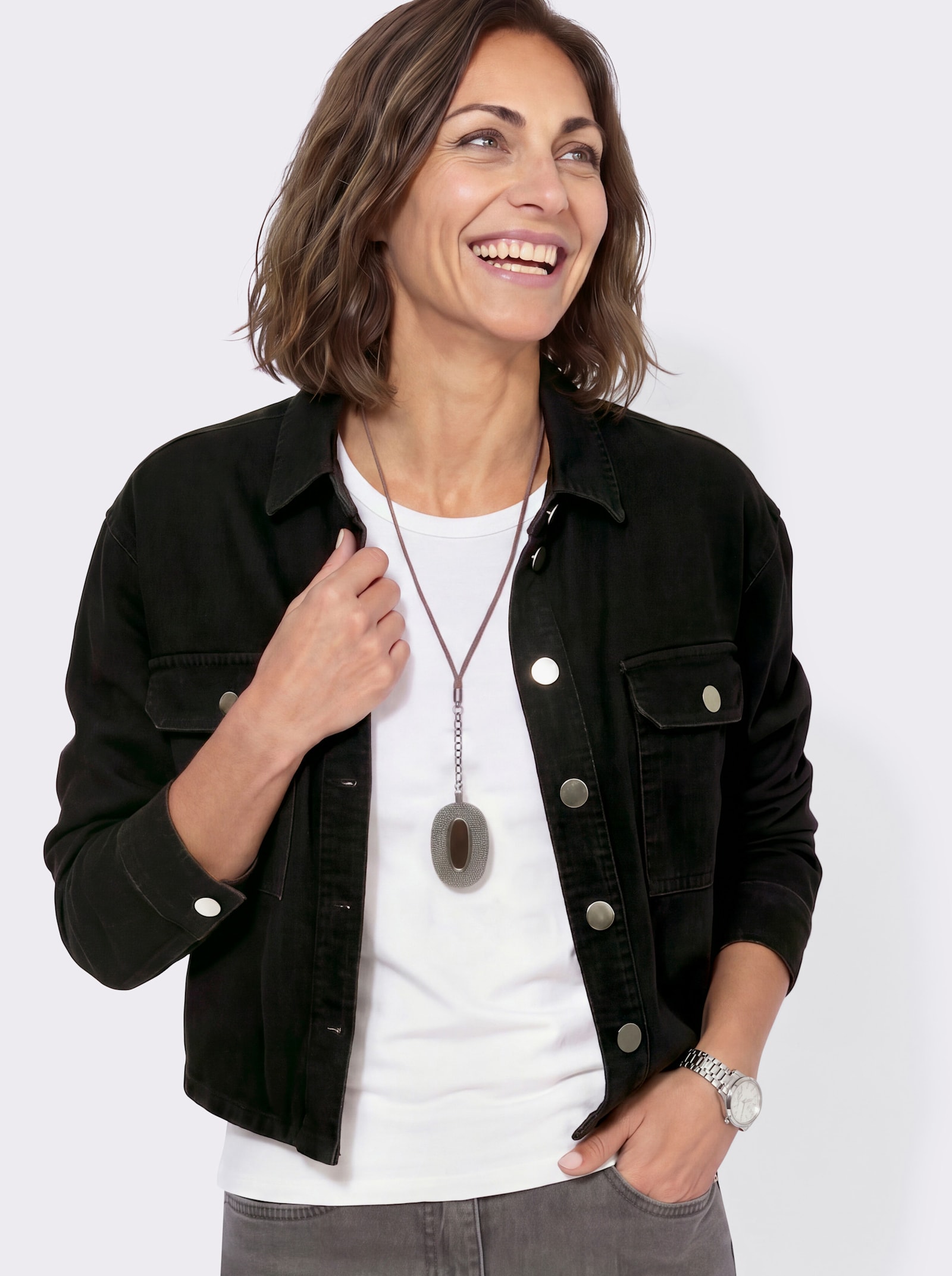 Jeansbluse im Oversized-Schnitt - black-denim