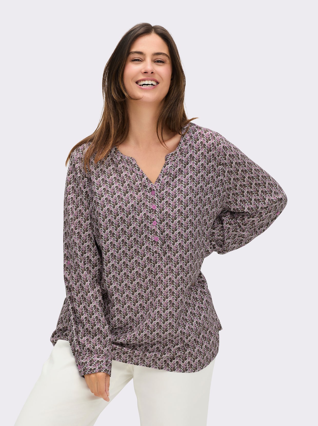 Druckbluse aus Viskose in ECOVERO-Qualität - mauve-dunkeltaupe-bedruckt