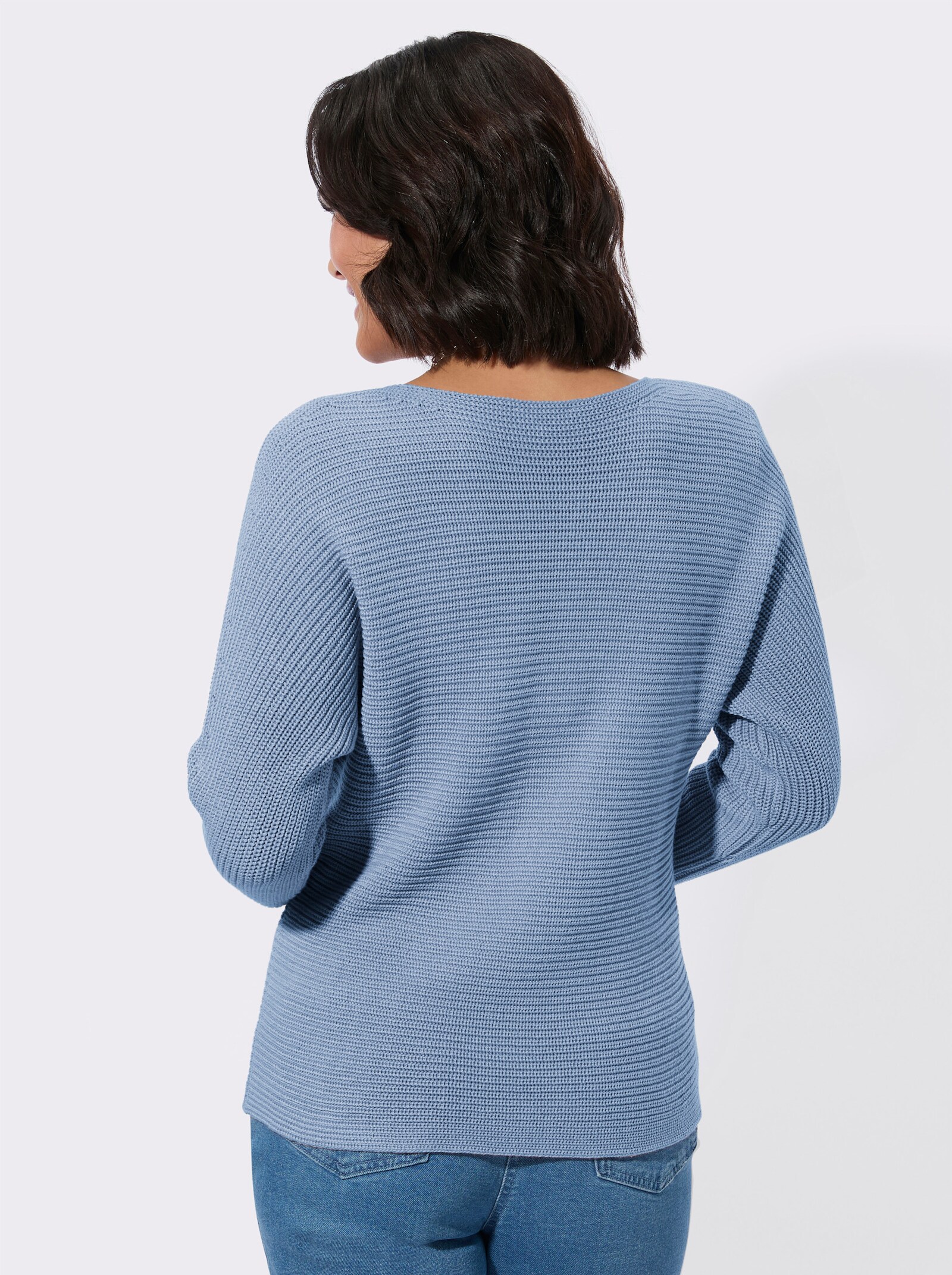 Langarm-Pullover mit U-Boot-Ausschnitt - bleu