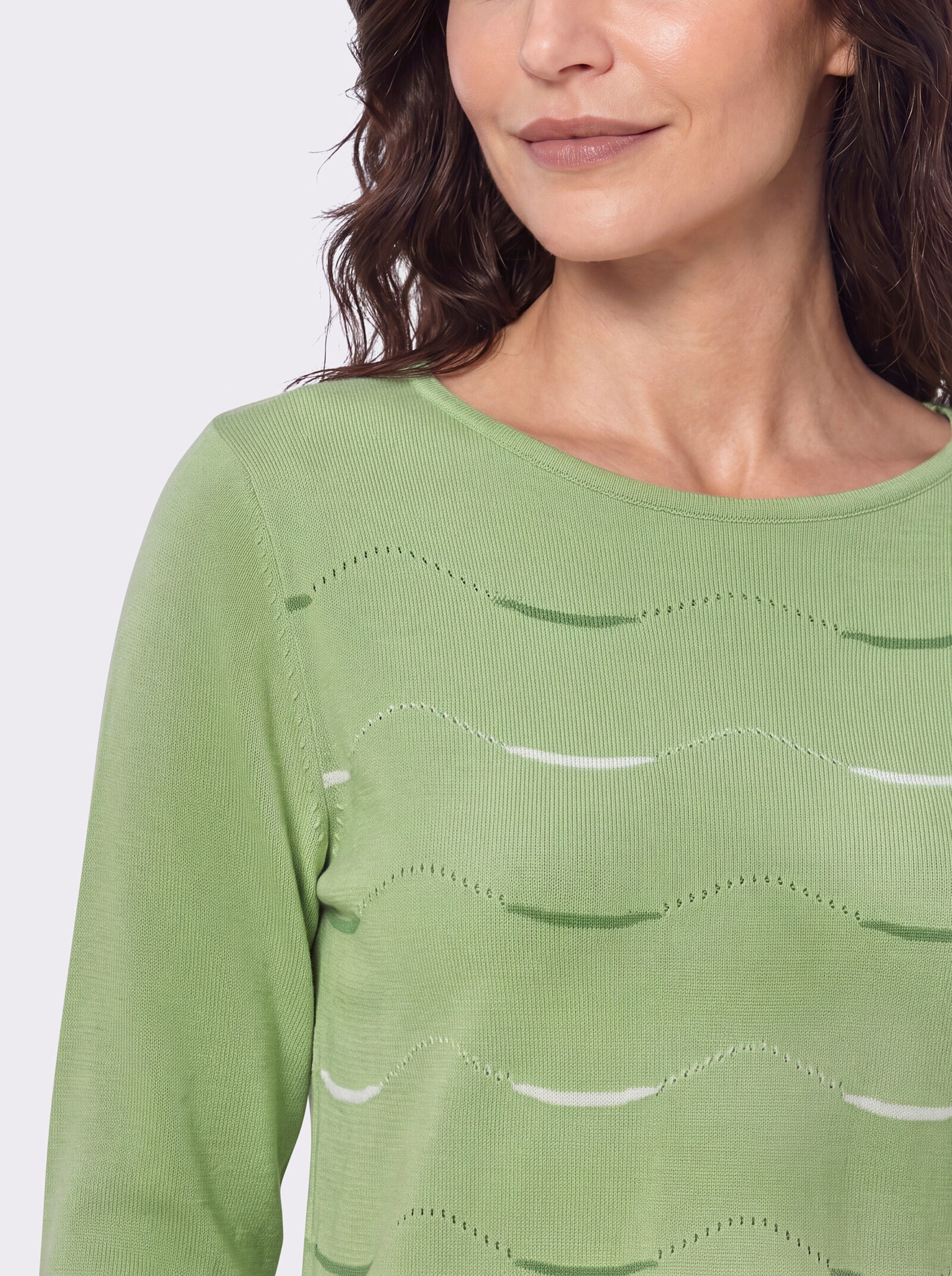 3/4-Arm-Pullover mit Wellenmuster - reseda-ecru