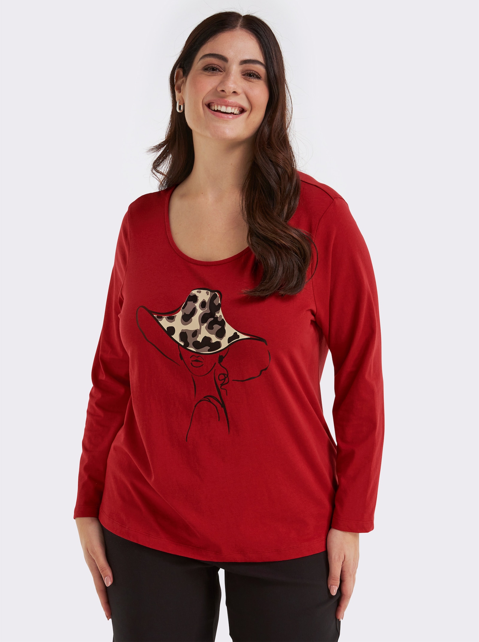 Langarmshirt mit Druck vorne - kirsche