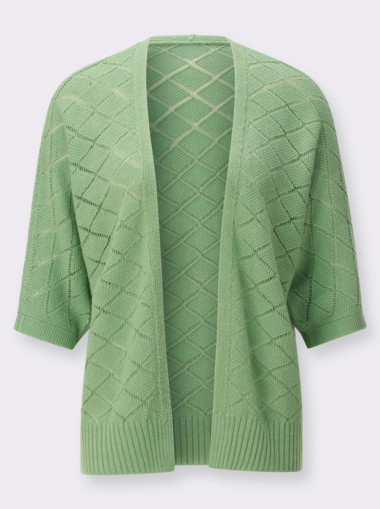 Ajourstrickjacke mit Fledermausärmeln - eucalyptus