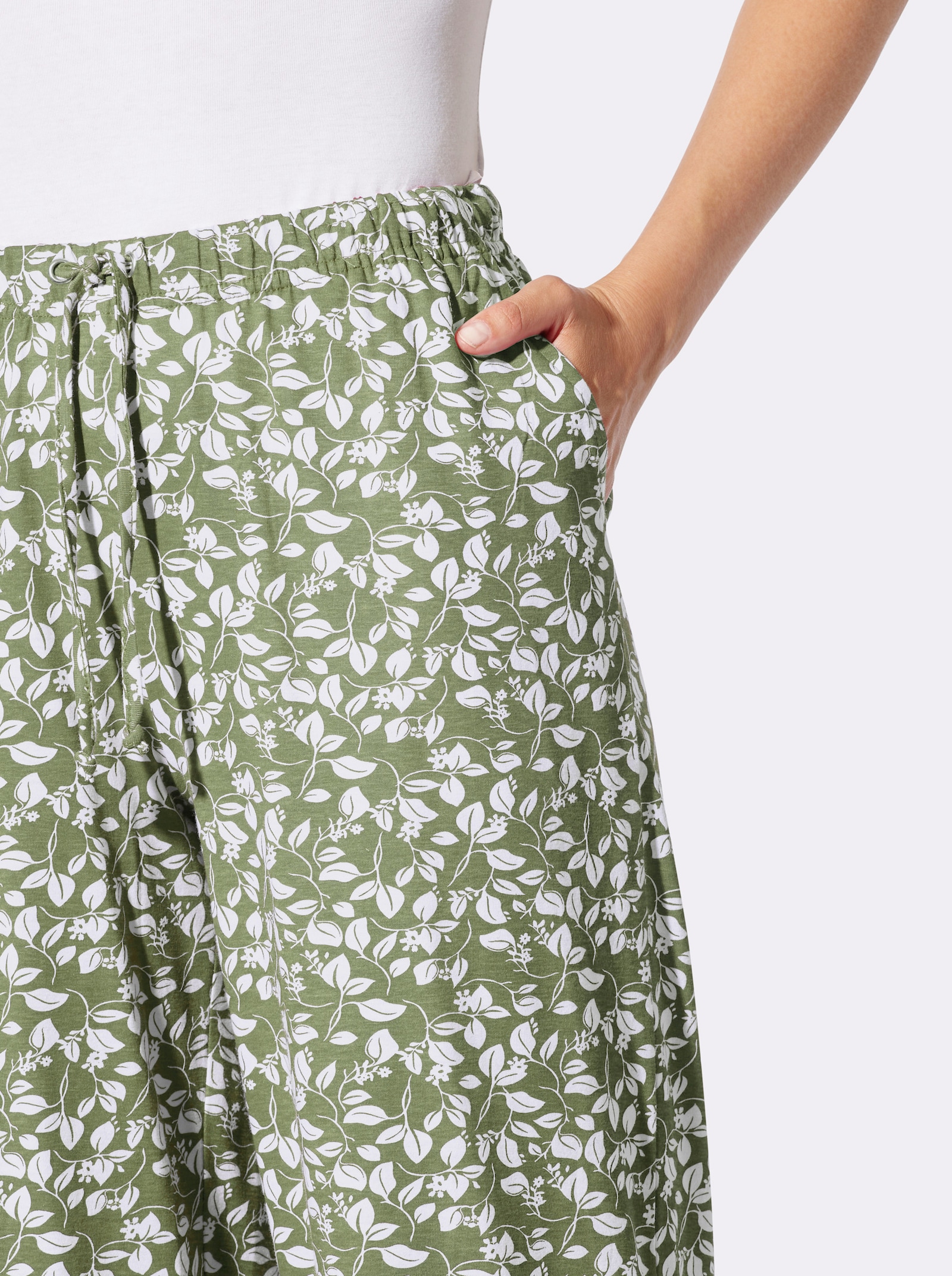 Schlupfhose mit Taschen - schilf-weiß-bedruckt