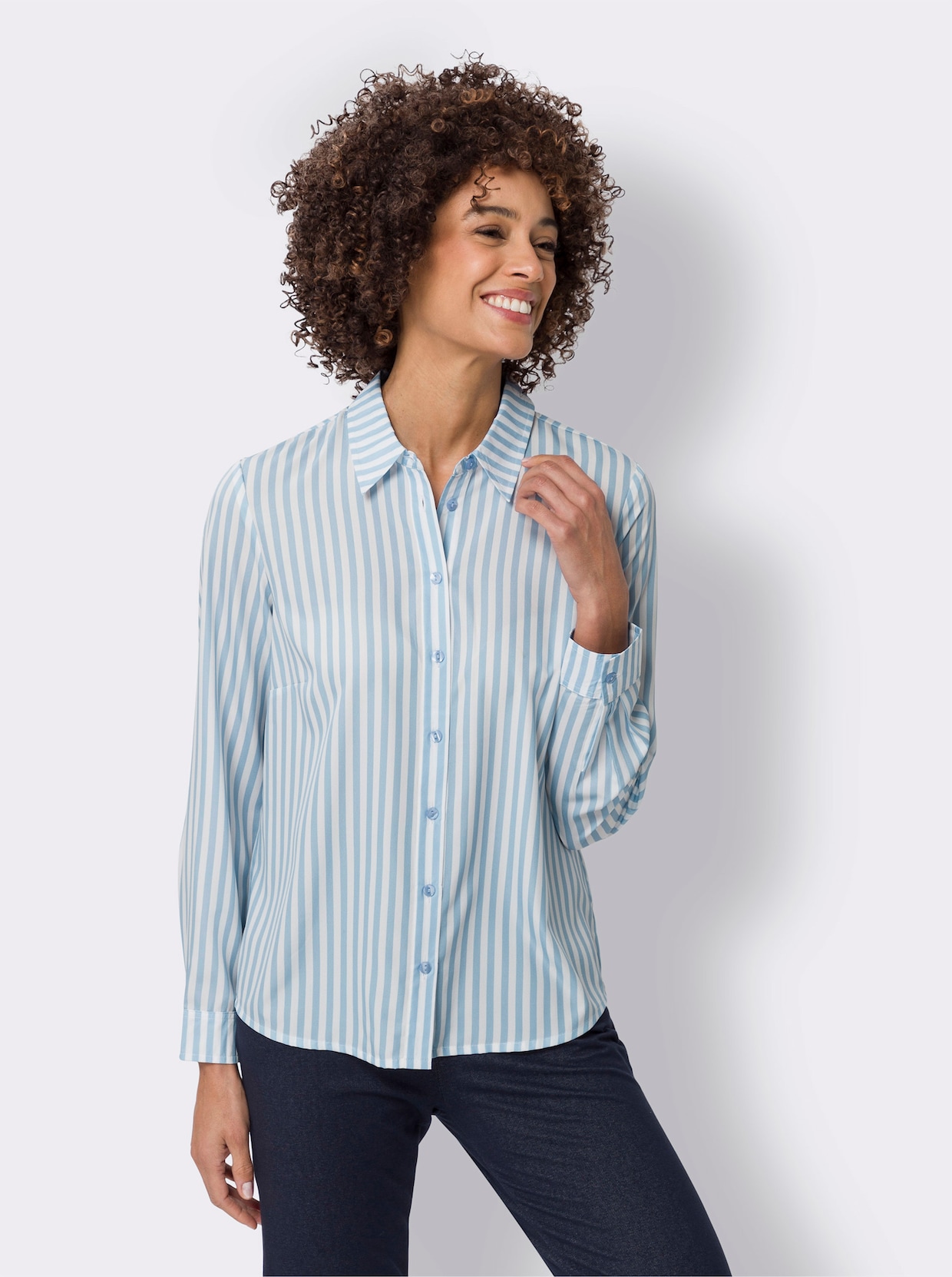 Hemdbluse - eisblau-weiss-gestreift