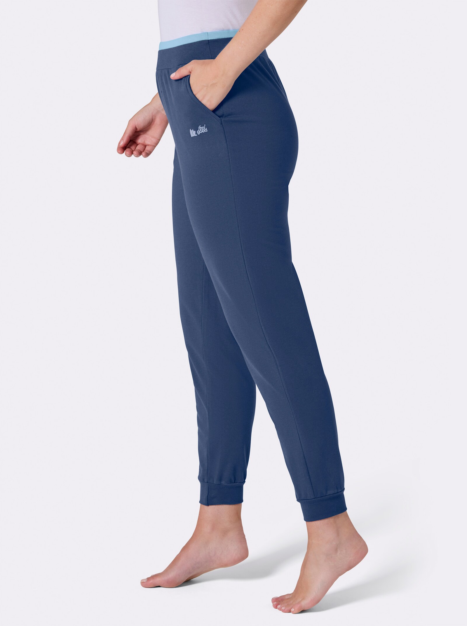 feel good Dehnbund-Hose mit Bündchen - jeansblau-aqua