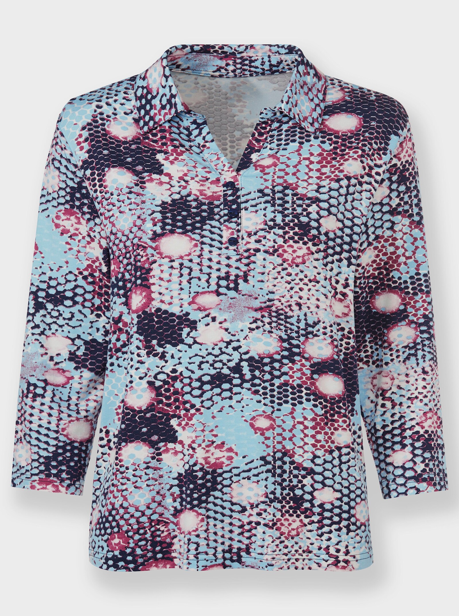 Poloshirt in bewegungselastischer Qualität - aquamarin-marine-bedruckt