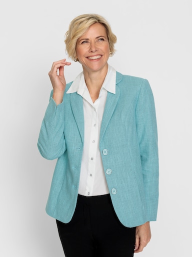 Bouclé-Blazer mit Reverskragen - aquamarin-schwarz-gemustert