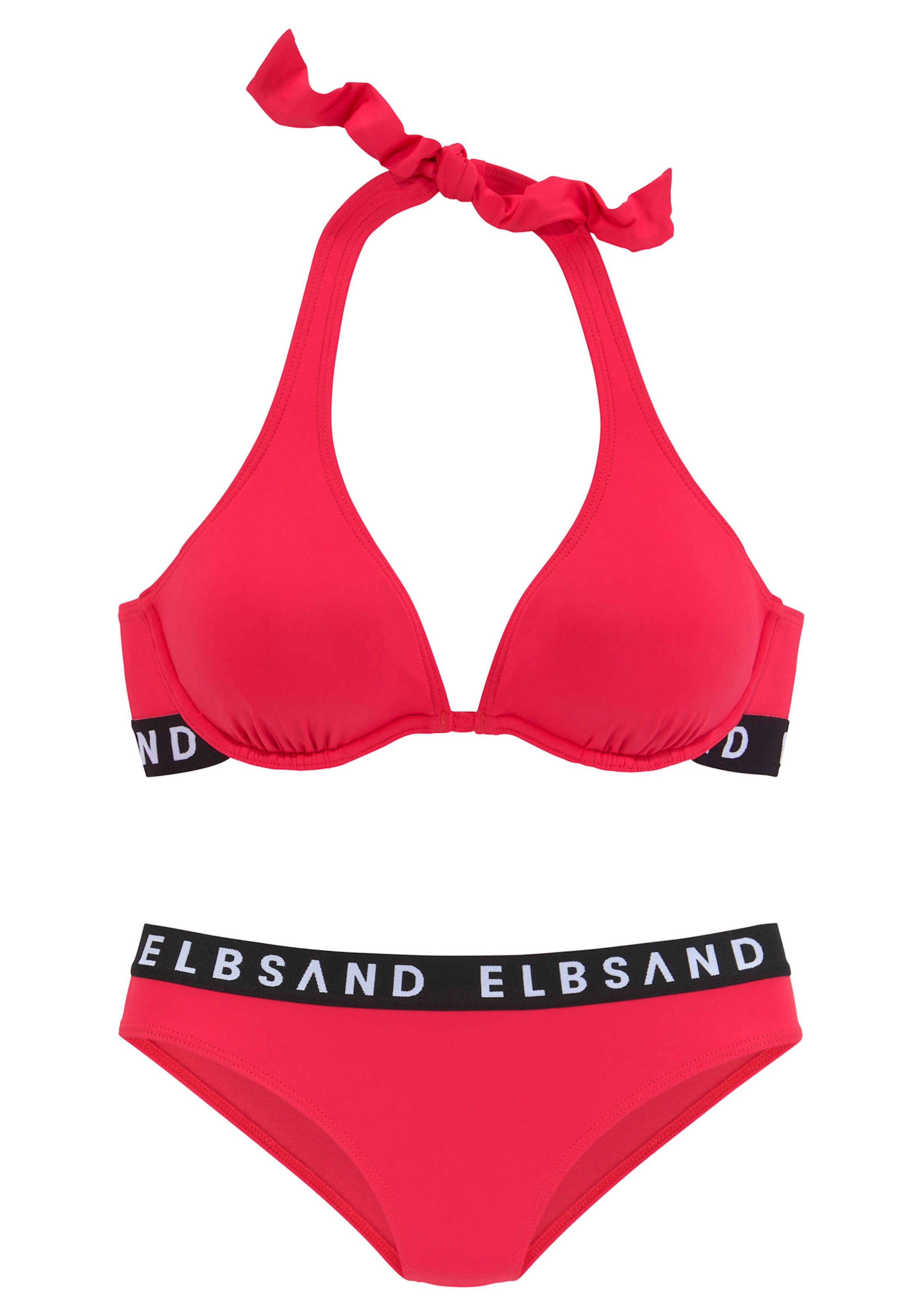 HR Sport günstig Kaufen-Bügel-Bikini in rot von Elbsand. Bügel-Bikini in rot von Elbsand <![CDATA[Sportiver Bügel-Bikini von Elbsand mit modischem Logoschriftzug. Cups herausnehmbar. Praktisch: Rückenverschluss. Bikinihose leicht höher geschnitten. Perfekt für Urla