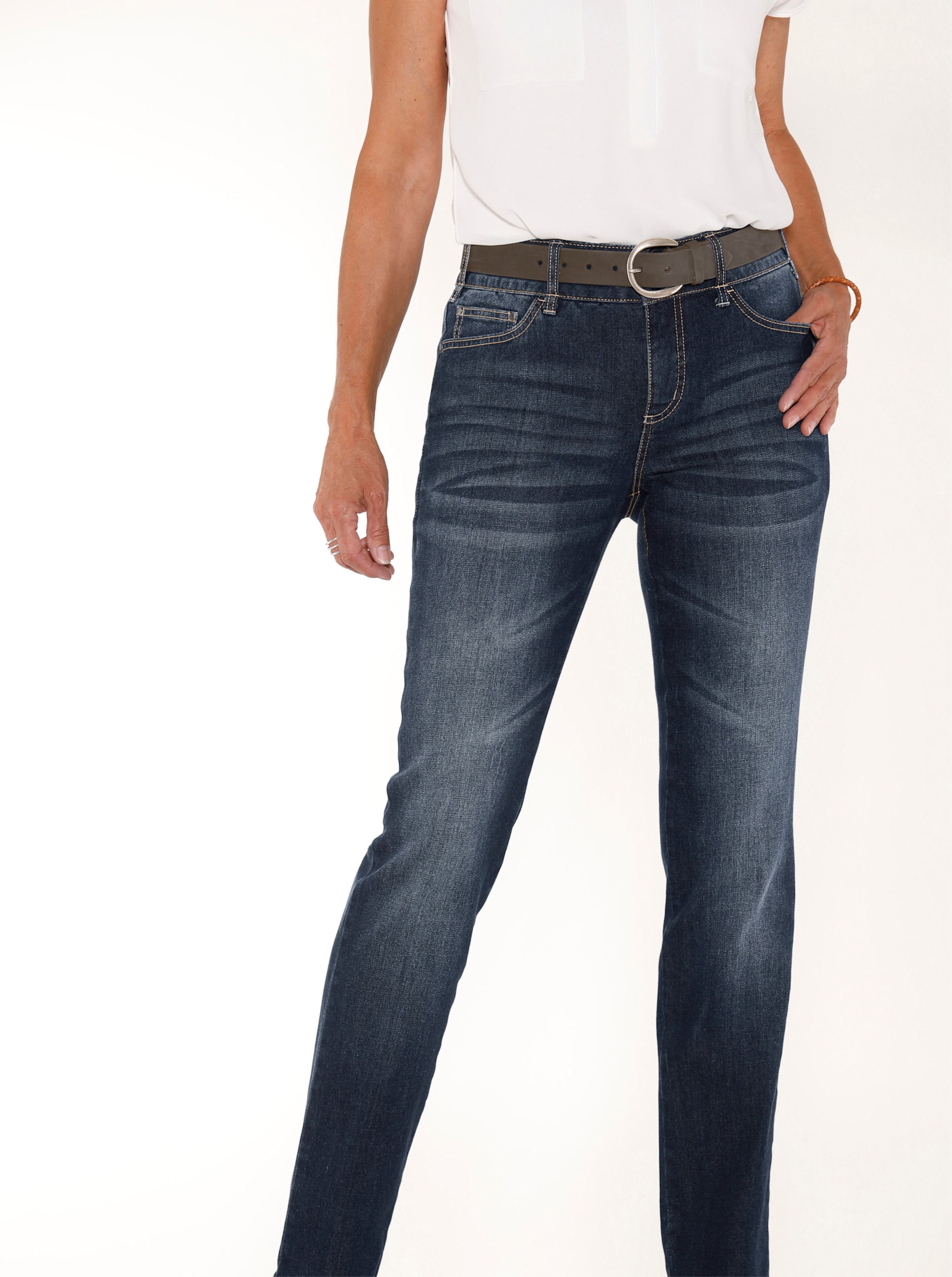 Witt Damen Jeans mit Nieten an den Taschen, dark blue