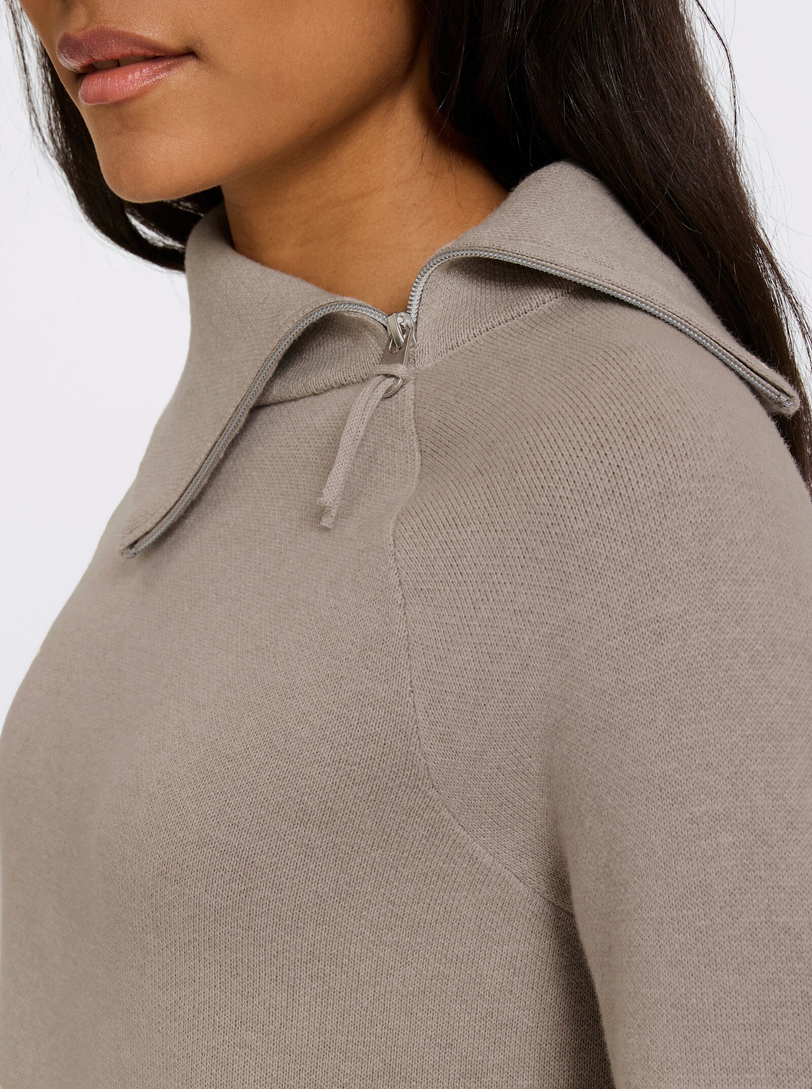 heine Langarm-Pullover mit Reißverschluss - sesam-meliert