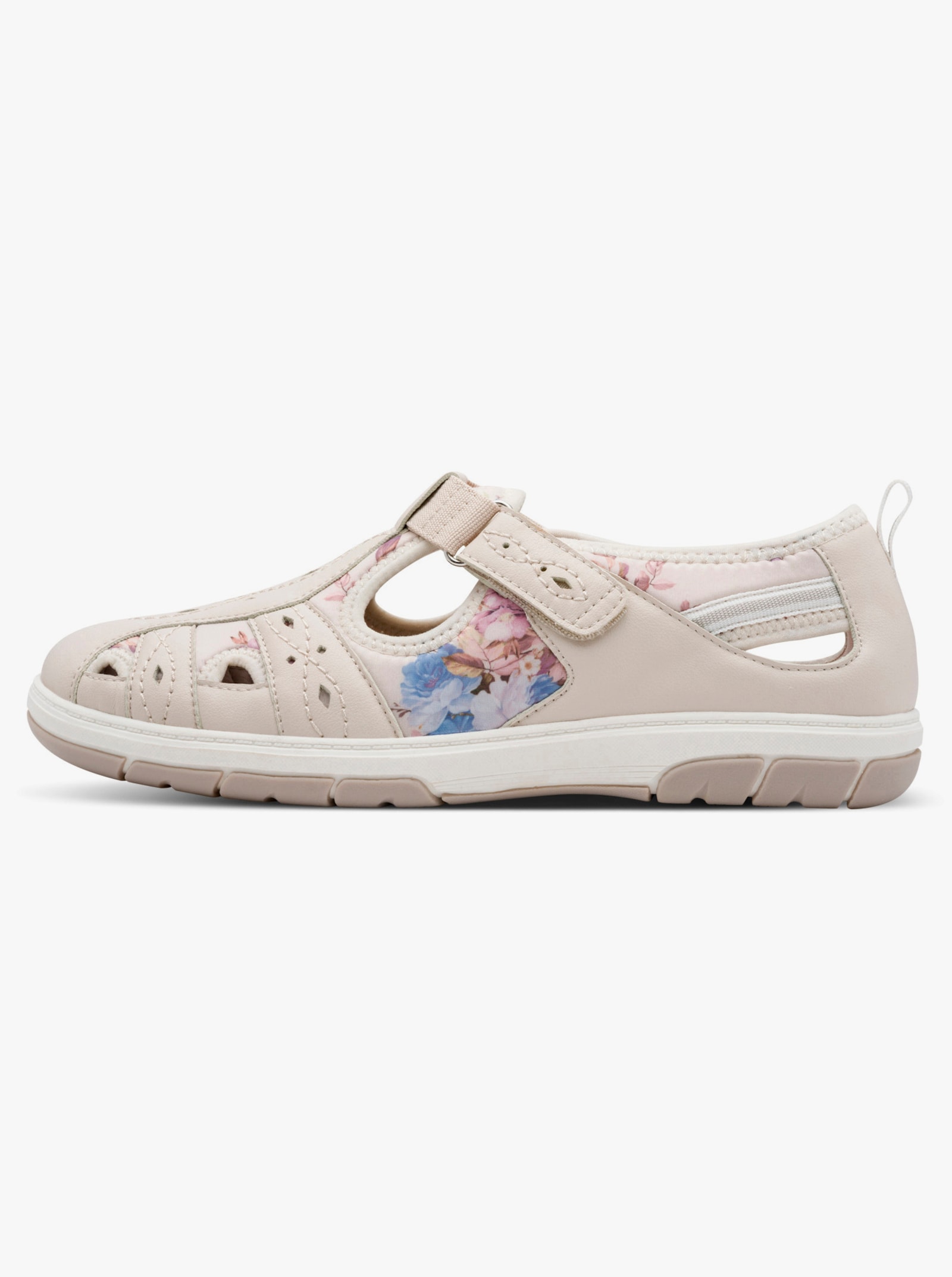 Jana Klittenbandschoen met bloemenprint - beige