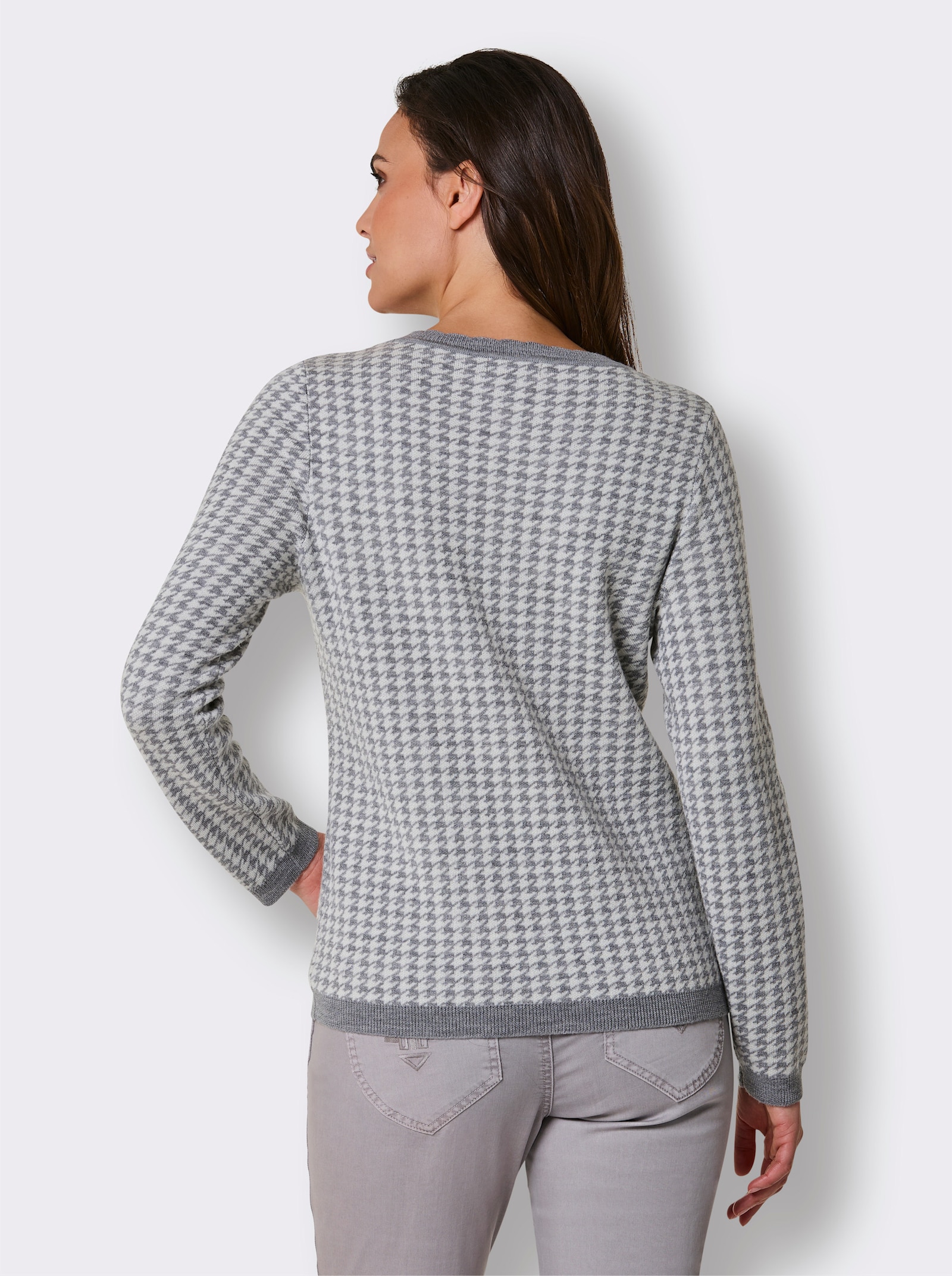 CREATION L PREMIUM Strickpullover aus Wolle - steingrau-champagner-gemustert