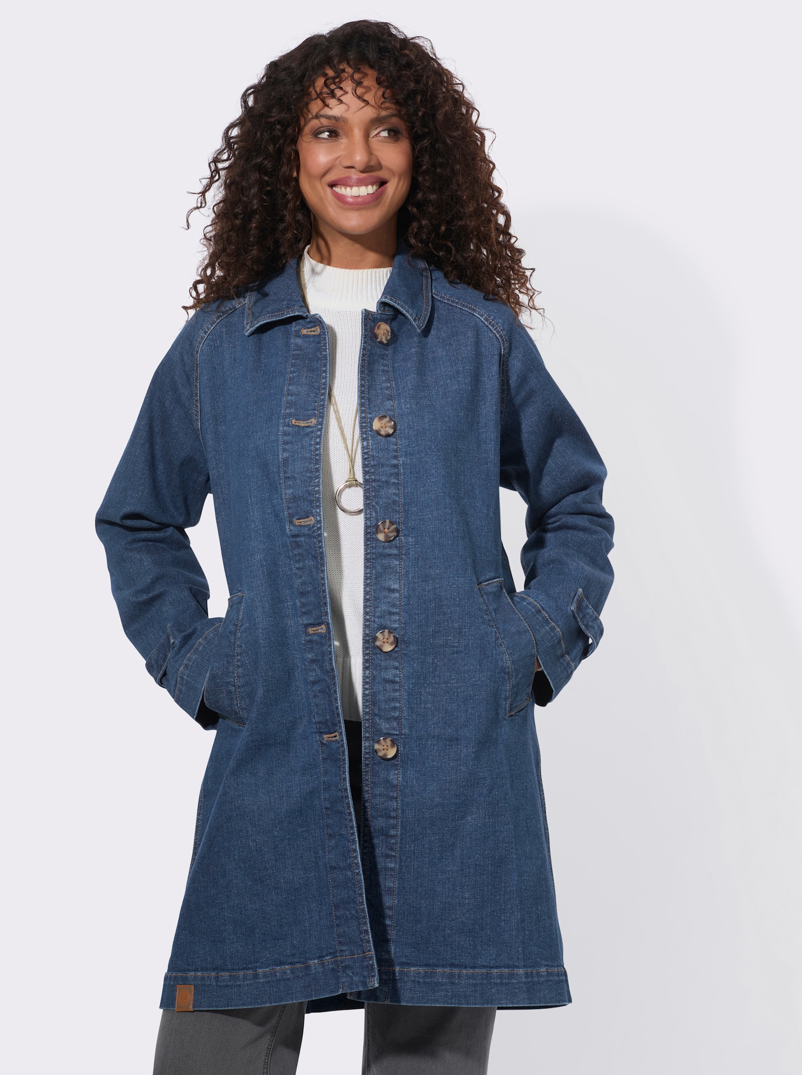 Kurzmantel aus weichem Denim - blue-stone-washed