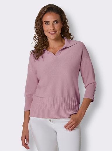 CREATION L PREMIUM Polopullover aus Querstrick - rosé