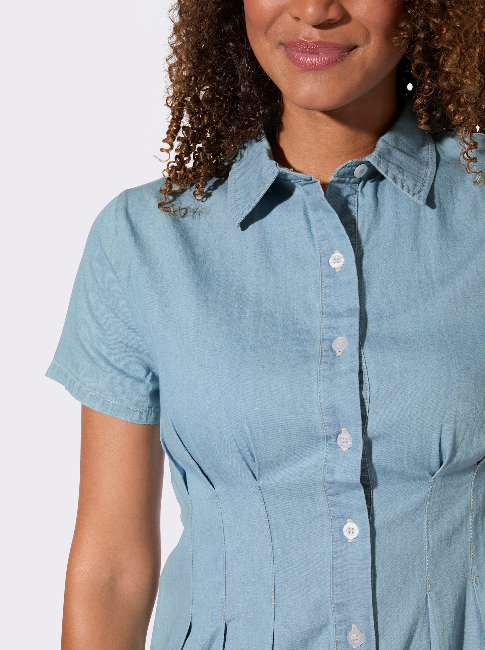 Jeanskleid mit Taillenabnähern - blue-bleached