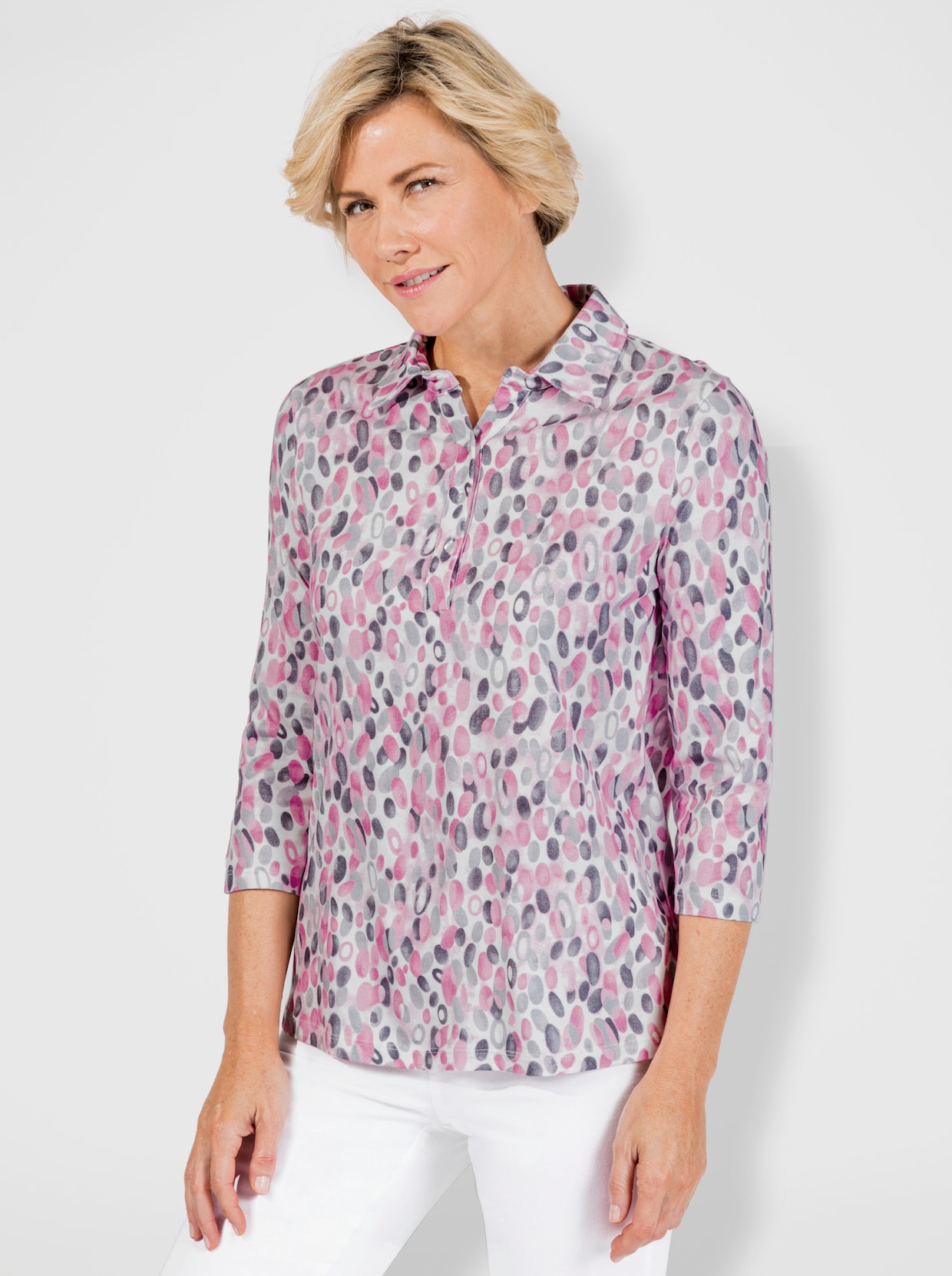 Poloshirt - rosé-steingrau-bedruckt