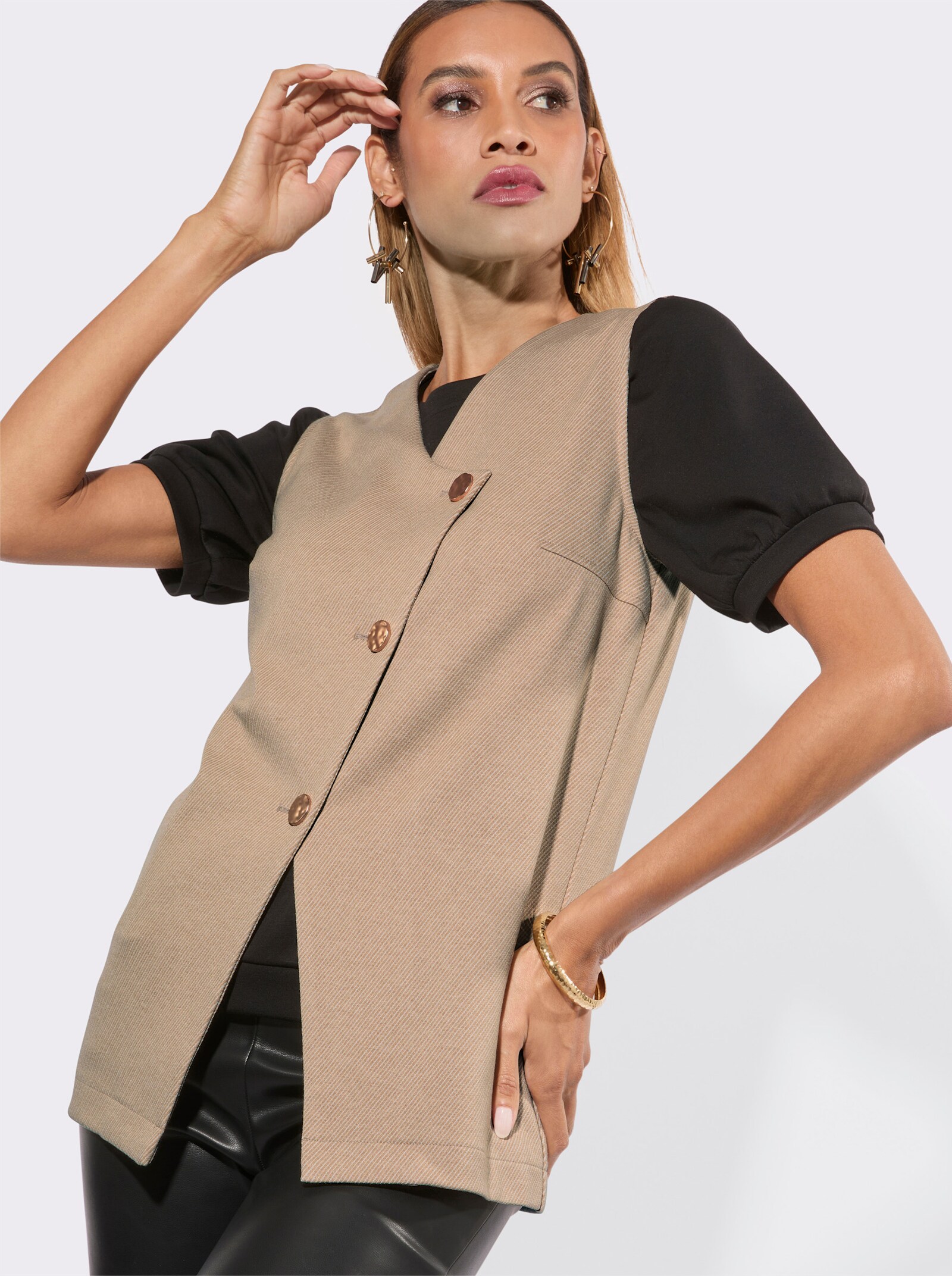 Shirtweste mit Gummizug auf Taillenhöhe hinten - beige-champagner-meliert