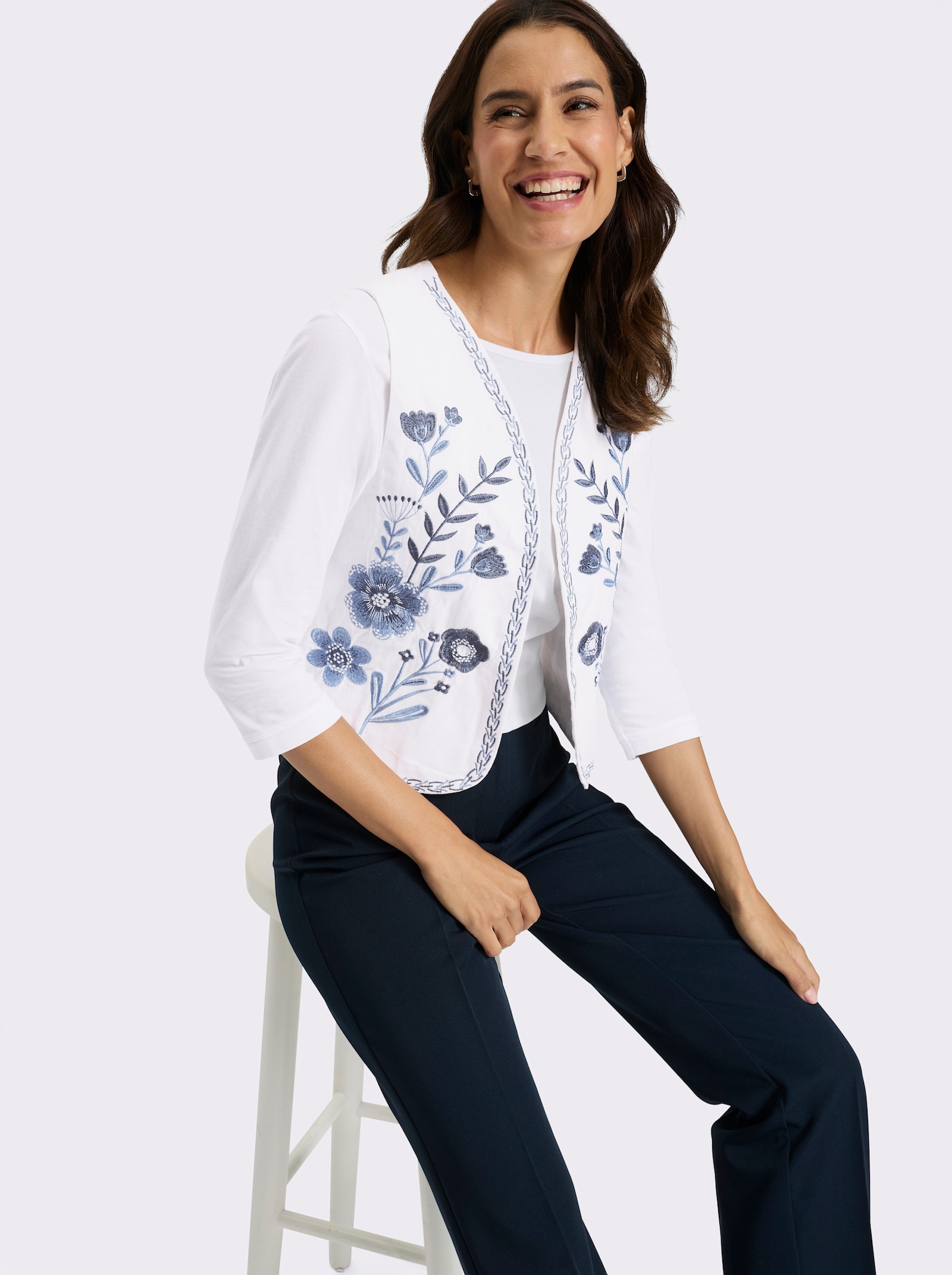 Jeansweste mit Hakenverschluss - weiß-bleu-gemustert