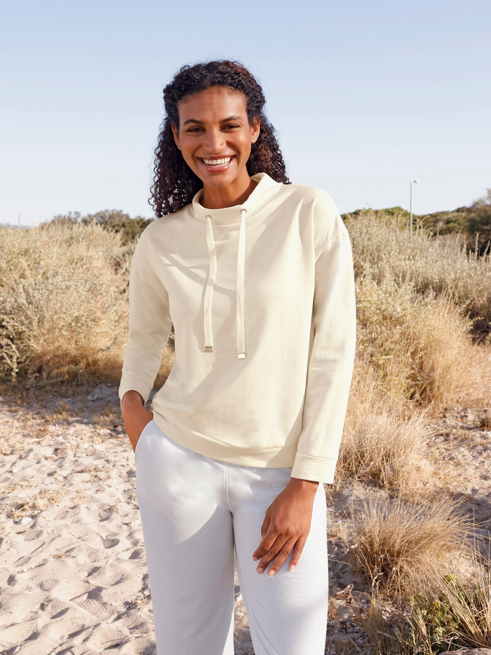Sweatshirt mit Kordelzug - champagner
