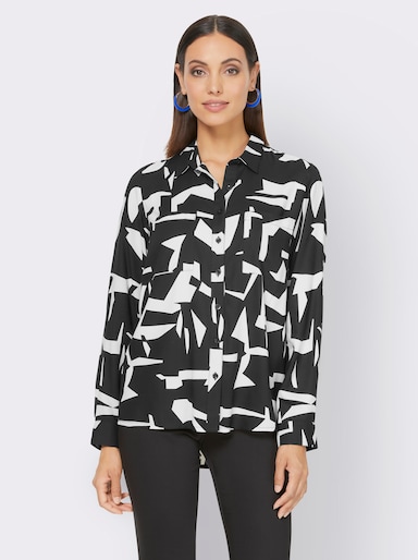 heine Langarm-Bluse mit grafischem Druck-Dessin - schwarz-champagner-gemustert