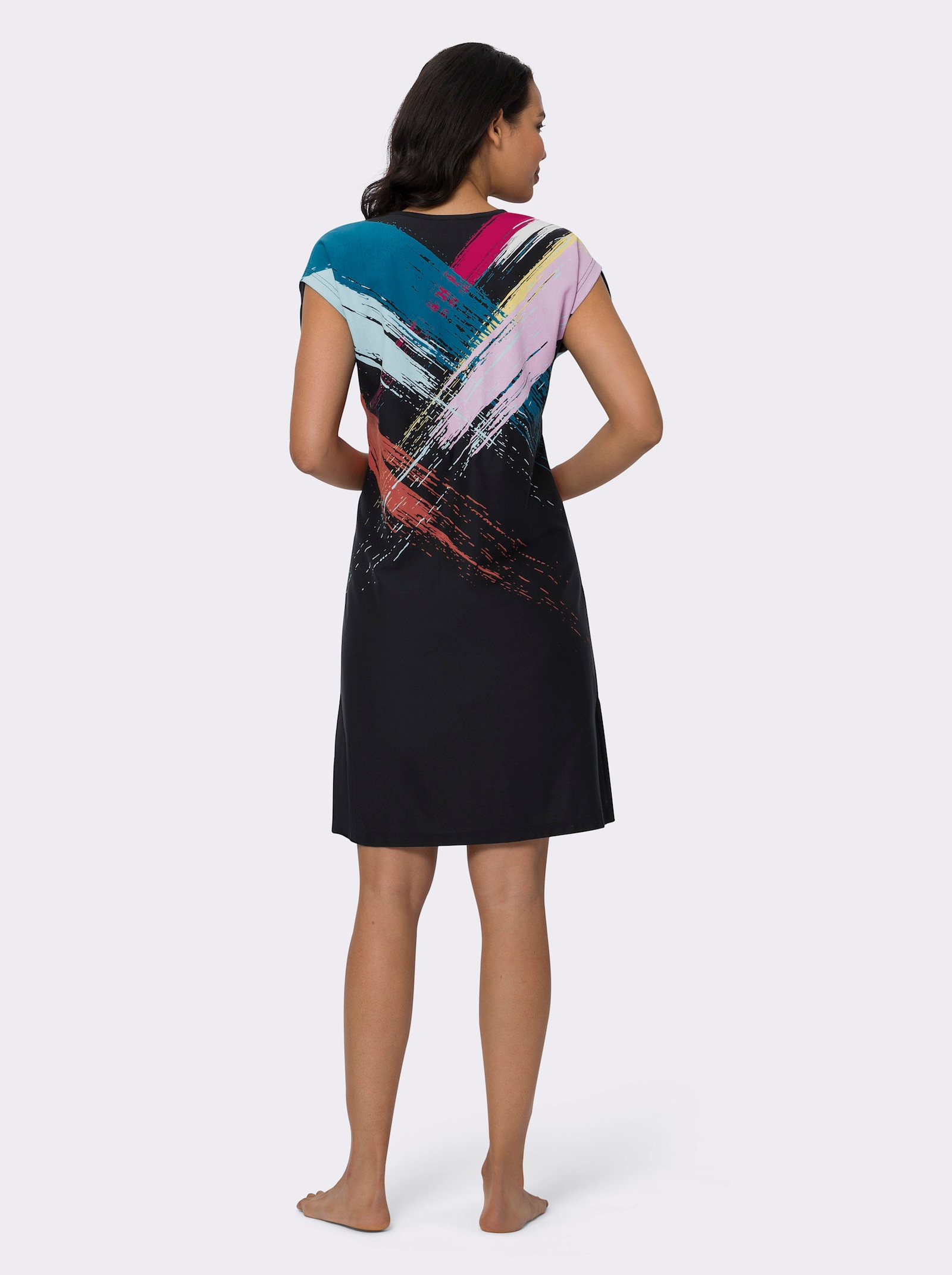 Sommerkleid mit platziertem Druck - schwarz