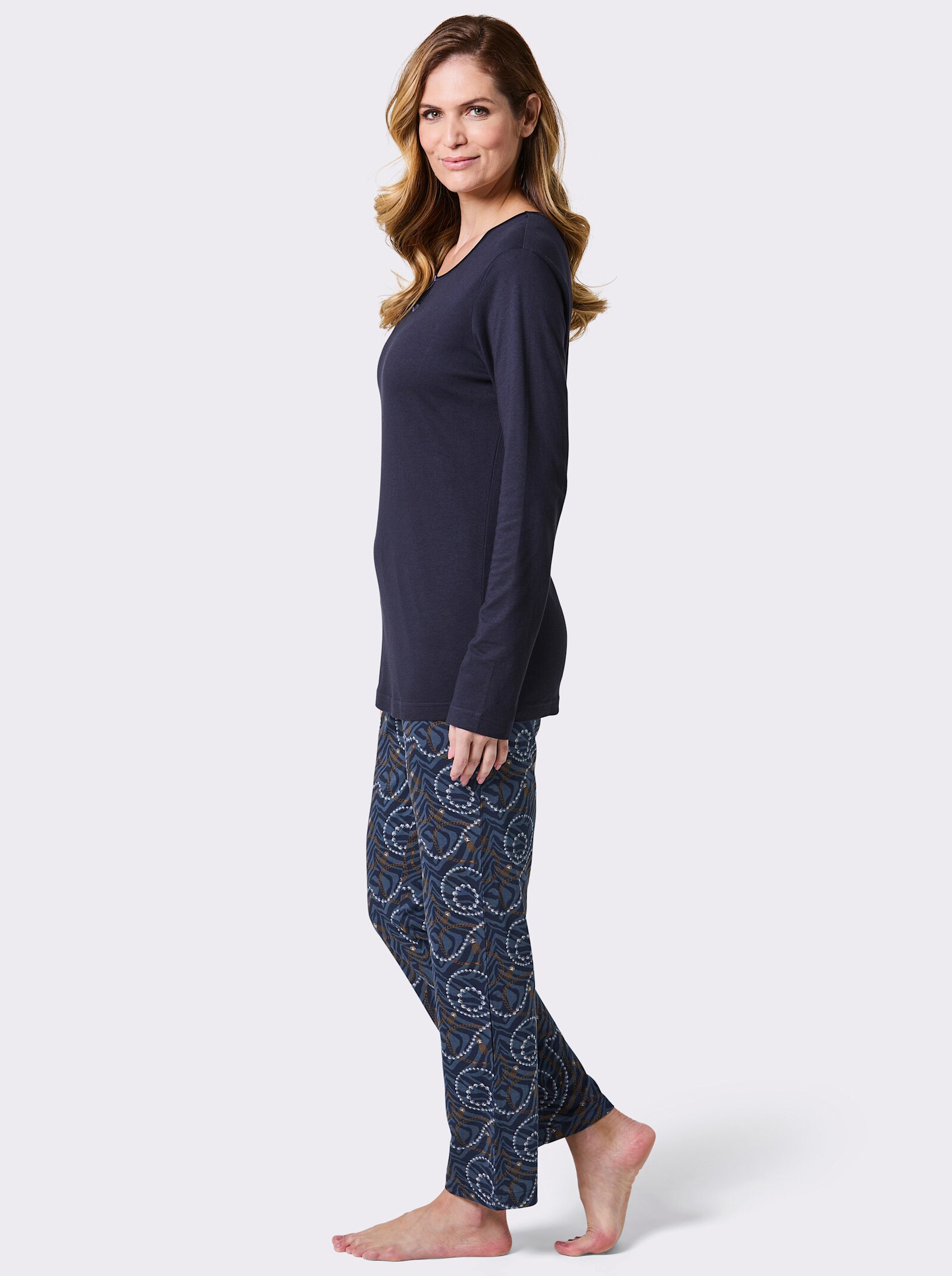 wäschepur Schlafanzug im Kettendessin - marine-champagner-bedruckt