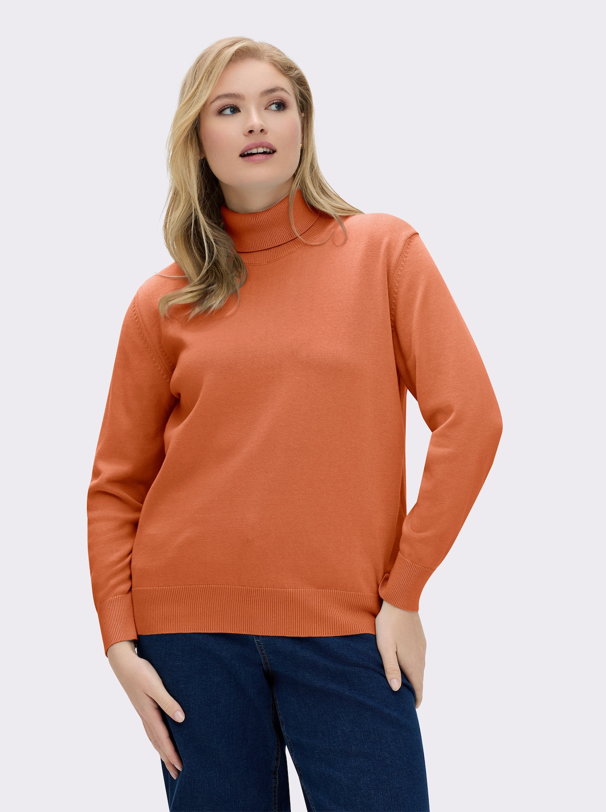 Rollkragenpullover aus reiner Baumwolle - terrakotta