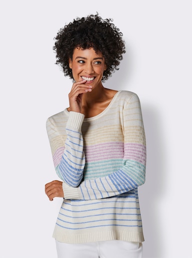 CREATION L PREMIUM Feinstrickpullover mit Seidenanteil - mint-rosé-geringelt