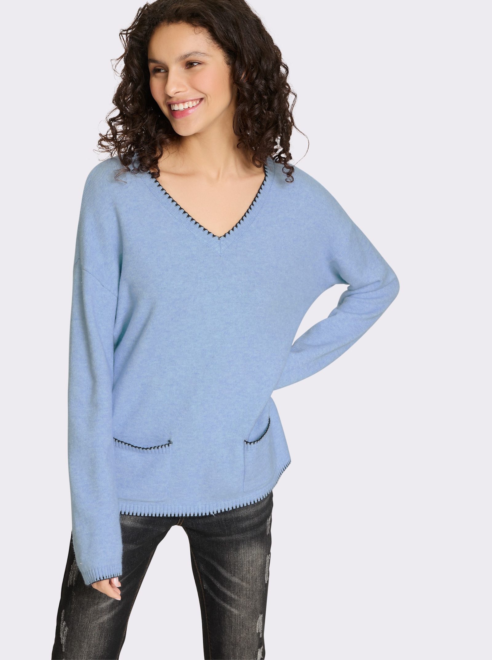 heine Pullover met contrastnaden - Ijsblauw/gemêleerd