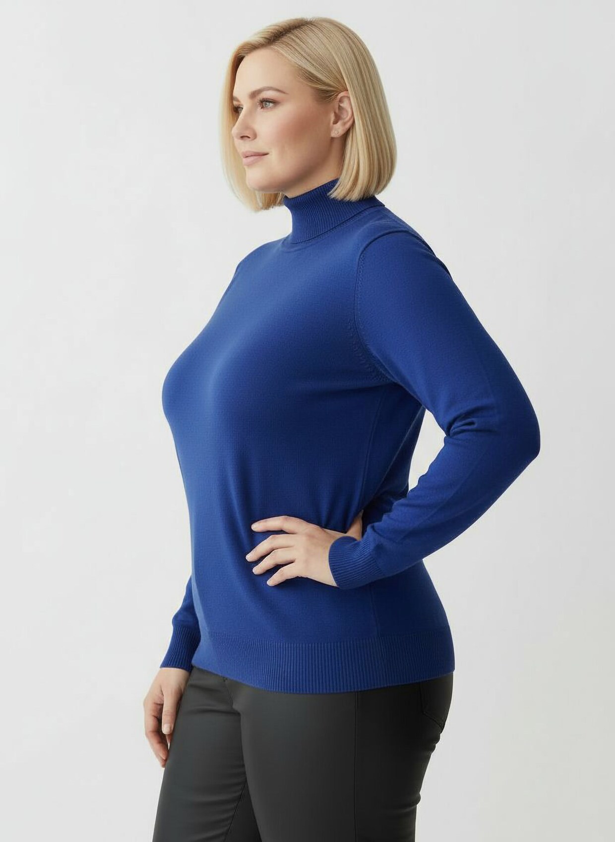 Stehkragenpullover mit Ripp-Abschlüssen - royalblau