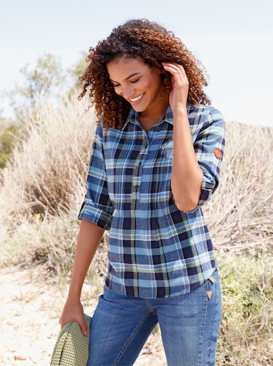 Flanellbluse - marine-schilf-kariert
